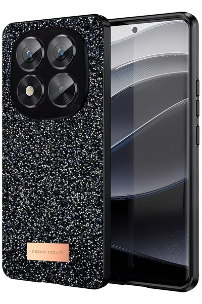 Mey İthalat®   Redmi Note 14 Pro 5G Bright Simli Kapak - Siyah