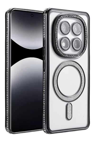 Mey İthalat®   Redmi Note 14 Pro 5G Joke Simli Magneticsafe Kılıf - Siyah