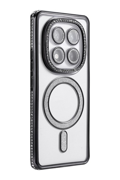 Mey İthalat®   Redmi Note 14 Pro 5G Joke Simli Magneticsafe Kılıf - Siyah