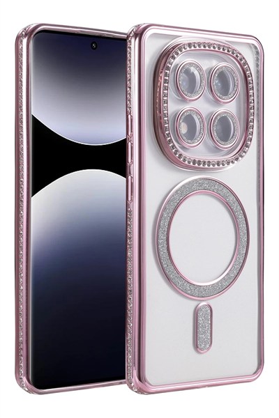 Mey İthalat®   Redmi Note 14 Pro 5G Joke Simli Magneticsafe Kılıf - Pembe