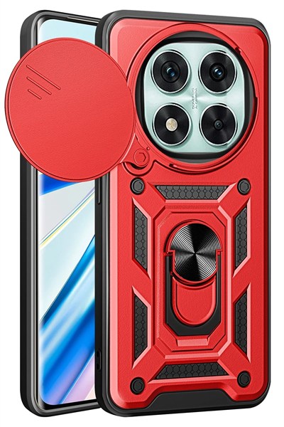 Mey İthalat®   Redmi Note 14 Pro 5G Kılıf Pars Lens Yüzüklü Silikon - Kırmızı