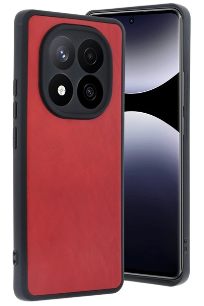 Mey İthalat®   Redmi Note 14 Pro 5G Kılıf Aras Deri Kapak - Kırmızı