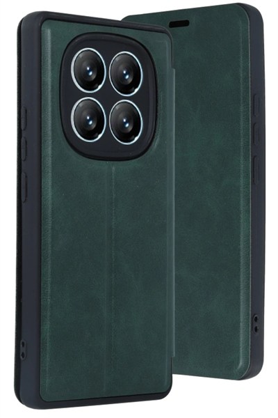 Mey İthalat®   Redmi Note 14 Pro 5G Kılıf Flip Cover - Koyu Yeşil