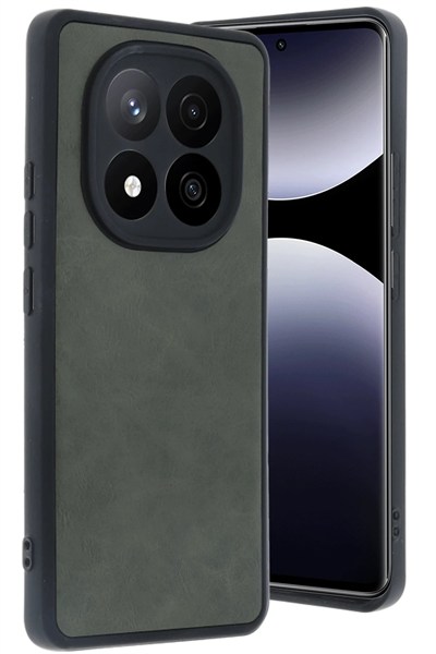 Mey İthalat®   Redmi Note 14 Pro 5G Kılıf Aras Deri Kapak - Koyu Yeşil