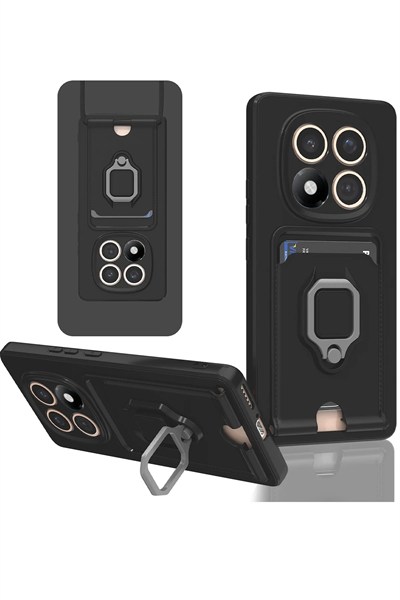 Mey İthalat®   Redmi Note 14 Pro Plus Kılıf Zuma Kartvizitli Yüzüklü Silikon - Siyah
