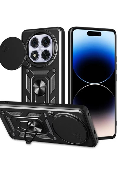 Mey İthalat®   Redmi Note 14 Pro Plus Kılıf Pars Lens Yüzüklü Silikon - Siyah