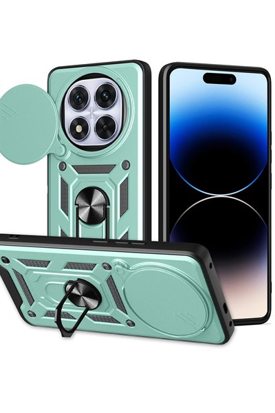 Mey İthalat®   Redmi Note 14 Pro Plus Kılıf Pars Lens Yüzüklü Silikon - Yeşil