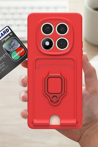 Mey İthalat®   Redmi Note 14 Pro Plus Kılıf Zuma Kartvizitli Yüzüklü Silikon - Siyah