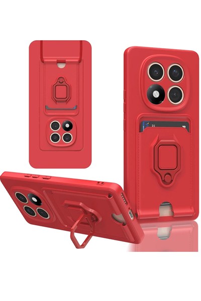 Mey İthalat®   Redmi Note 14 Pro Plus Kılıf Zuma Kartvizitli Yüzüklü Silikon - Kırmızı