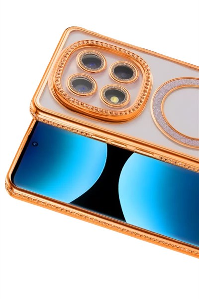 Mey İthalat®   Redmi Note 15 Pro 4G Joke Simli Magneticsafe Kılıf - Turuncu
