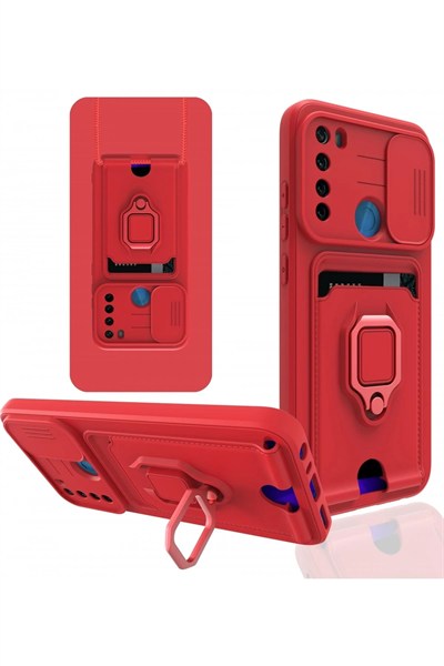 Mey İthalat®   Redmi Note 8 Kılıf Zuma Kartvizitli Yüzüklü Silikon - Kırmızı