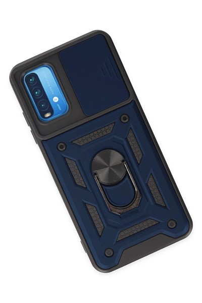 Mey İthalat®   Redmi Note 9 4G Kılıf Pars Lens Yüzüklü Silikon - Lacivert