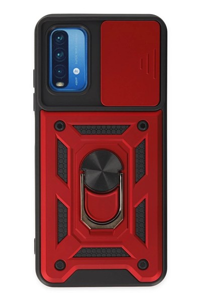Mey İthalat®   Redmi Note 9 4G Kılıf Pars Lens Yüzüklü Silikon - Kırmızı
