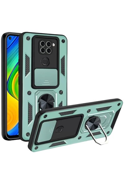 Mey İthalat®   Redmi Note 9 4G Kılıf Pars Lens Yüzüklü Silikon - Yeşil