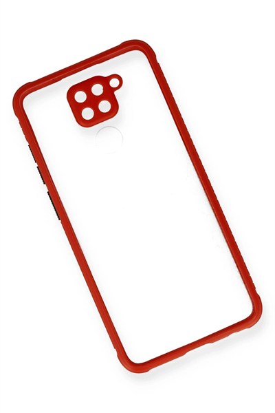 Mey İthalat®   Redmi Note 9 Kılıf Miami Şeffaf Silikon - Kırmızı