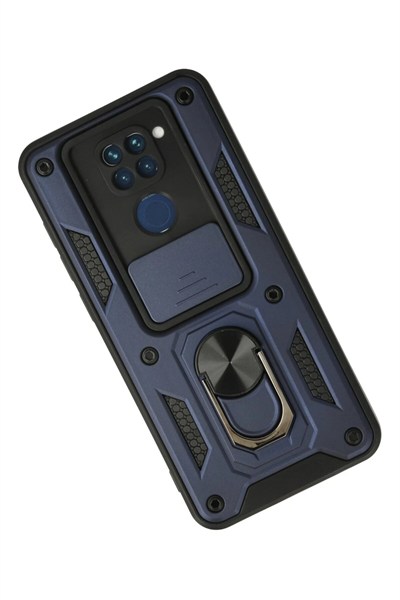 Mey İthalat®   Redmi Note 9 Kılıf Pars Lens Yüzüklü Silikon - Lacivert