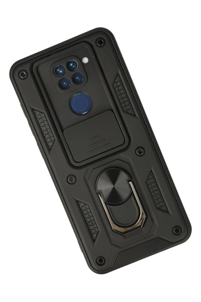 Mey İthalat®   Redmi Note 9 Kılıf Pars Lens Yüzüklü Silikon - Siyah