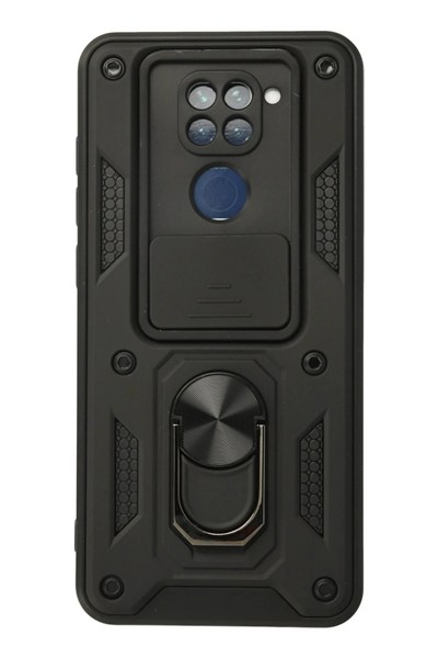 Mey İthalat®   Redmi Note 9 Kılıf Pars Lens Yüzüklü Silikon - Siyah