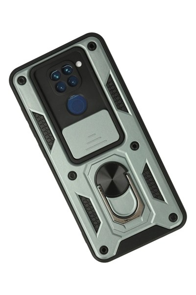 Mey İthalat®   Redmi Note 9 Kılıf Pars Lens Yüzüklü Silikon - Yeşil