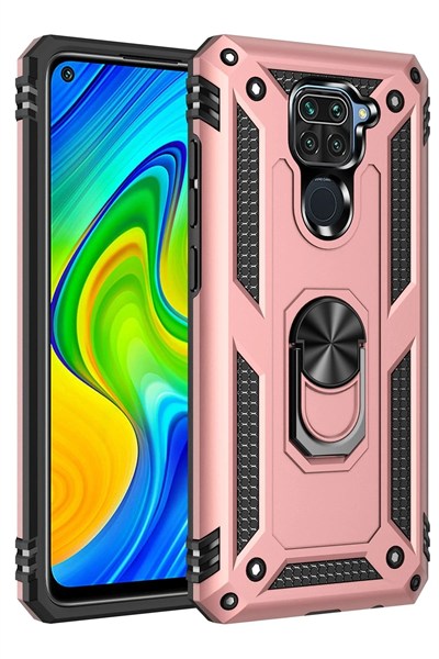 Mey İthalat®   Redmi Note 9 Kılıf Sofya Yüzüklü Silikon Kapak - Rose