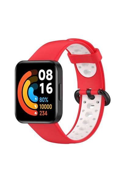 Mey İthalat®   Redmi Watch 2 Spor Delikli Kordon - Kırmızı-Beyaz
