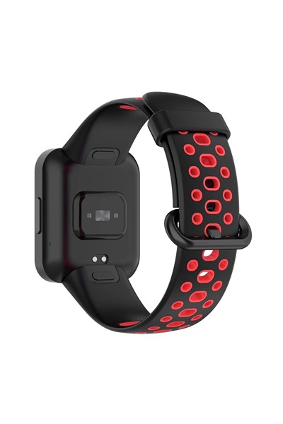 Mey İthalat®   Redmi Watch 2 Spor Delikli Kordon - Siyah-Kırmızı
