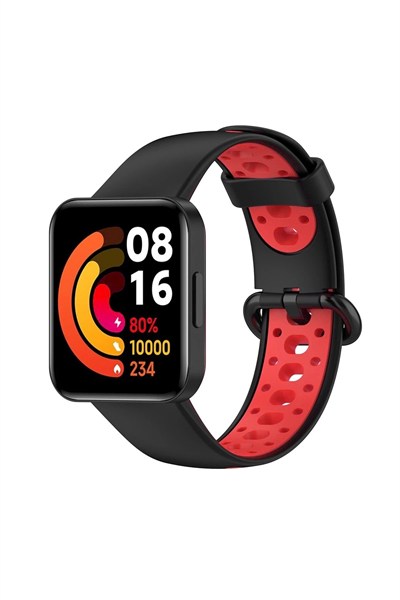 Mey İthalat®   Redmi Watch 2 Spor Delikli Kordon - Siyah-Kırmızı