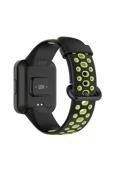 Mey İthalat®   Redmi Watch 2 Spor Delikli Kordon - Siyah-Yeşil