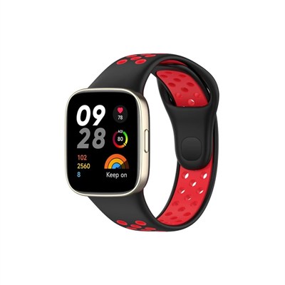 Mey İthalat®   Redmi Watch 3 Spor Delikli Kordon - Siyah-Kırmızı