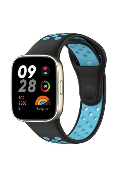 Mey İthalat®   Redmi Watch 3 Spor Delikli Kordon - Siyah-Mavi