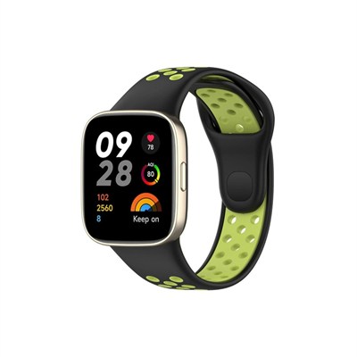 Mey İthalat®   Redmi Watch 3 Spor Delikli Kordon - Siyah-Yeşil