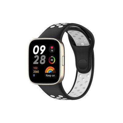 Mey İthalat®   Redmi Watch 3 Spor Delikli Kordon - Siyah-Beyaz