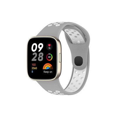 Mey İthalat®   Redmi Watch 3 Spor Delikli Kordon - Gri-Beyaz