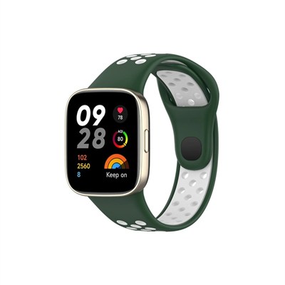 Mey İthalat®   Redmi Watch 3 Spor Delikli Kordon - Haki Yeşil-Beyaz