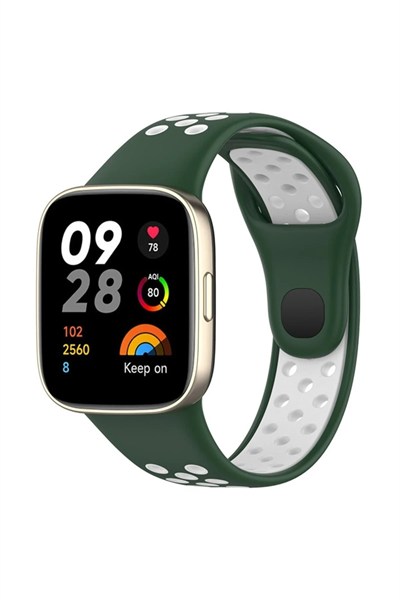 Mey İthalat®   Redmi Watch 3 Spor Delikli Kordon - Haki Yeşil-Beyaz