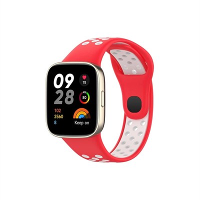 Mey İthalat®   Redmi Watch 3 Spor Delikli Kordon - Kırmızı-Beyaz