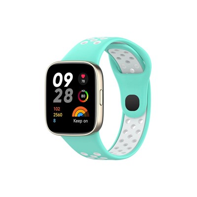 Mey İthalat®   Redmi Watch 3 Spor Delikli Kordon - Turkuaz-Beyaz