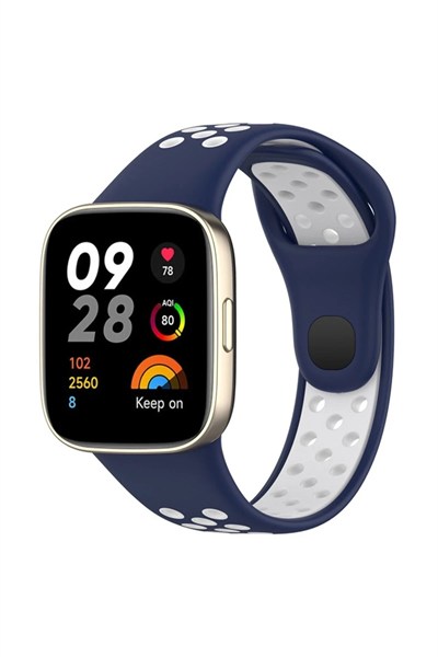 Mey İthalat®   Redmi Watch 3 Spor Delikli Kordon - Lacivert-Beyaz