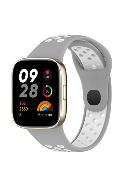 Mey İthalat®   Redmi Watch 3 Spor Delikli Kordon - Gri-Beyaz