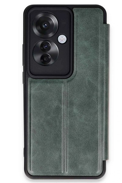 Mey İthalat®   Reno 11F Kılıf Flip Cover - Koyu Yeşil