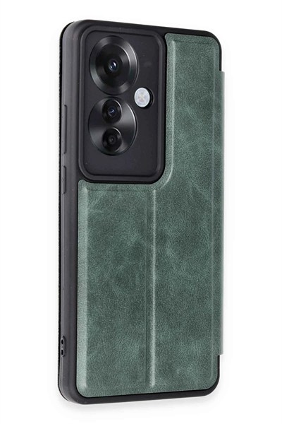 Mey İthalat®   Reno 11F Kılıf Flip Cover - Koyu Yeşil