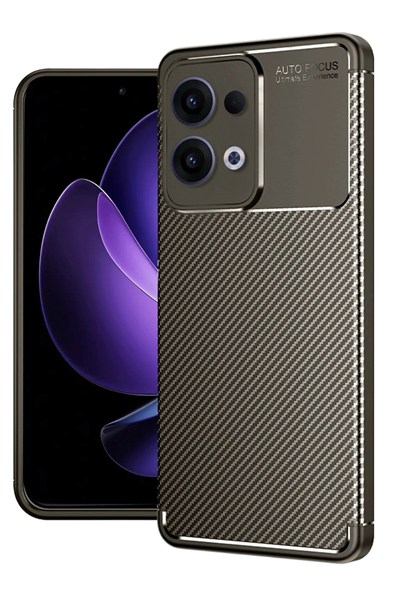 Mey İthalat®   Reno 13 Pro Kılıf Auto Focus Karbon Kapak - Kahverengi