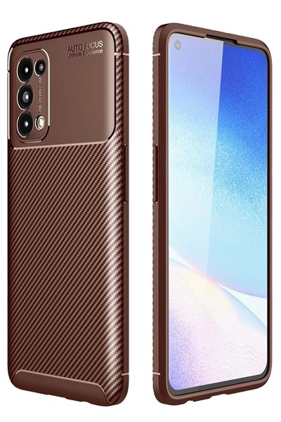 Mey İthalat®   Reno 5 Kılıf Auto Focus Karbon Kapak - Kahverengi