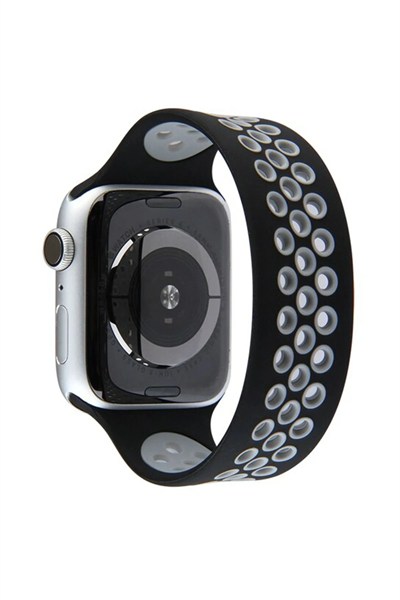 Mey İthalat®   Watch 38mm Ayarlı Delikli Silikon Kordon - Siyah-Gri
