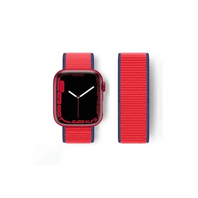 Mey İthalat®   Watch 38mm Hasırlı Cırtcırtlı Kordon - Lacivert-Kırmızı