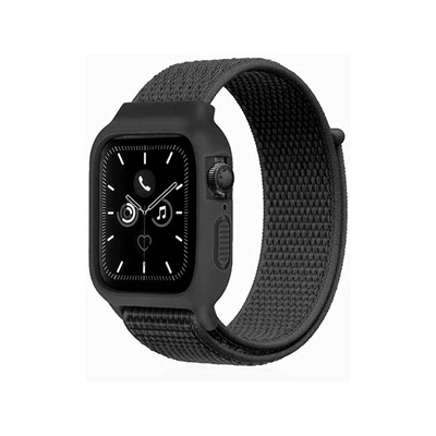 Mey İthalat®   Watch 38mm Hasırlı Cırtcırtlı Kasalı Kordon - Siyah