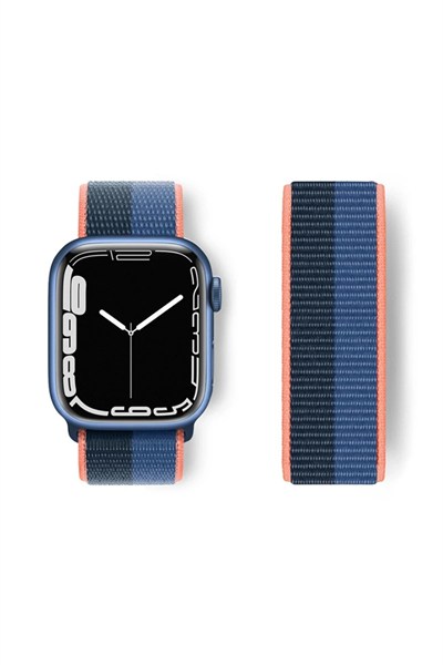 Mey İthalat®   Watch 38mm Hasırlı Cırtcırtlı Kordon - Siyah-Mavi