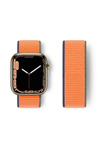 Mey İthalat®   Watch 38mm Hasırlı Cırtcırtlı Kordon - Lacivert-Turuncu