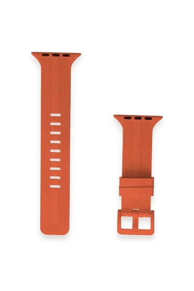 Mey İthalat®   Watch 38mm KR408 Çizgili Silikon Kordon - Turuncu