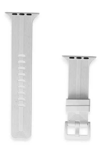 Mey İthalat®   Watch 38mm KR408 Çizgili Silikon Kordon - Beyaz